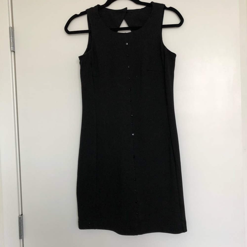 Black front button detail dress with back cutout